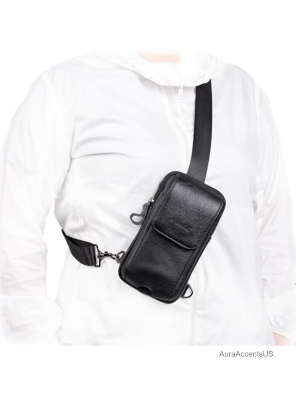 Genuine Leather Mini Crossbody Sling Bag with Charging Port Unisex